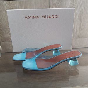 Amina Muaddi Lupita 40 Glass Sandals / Brand New in Box
